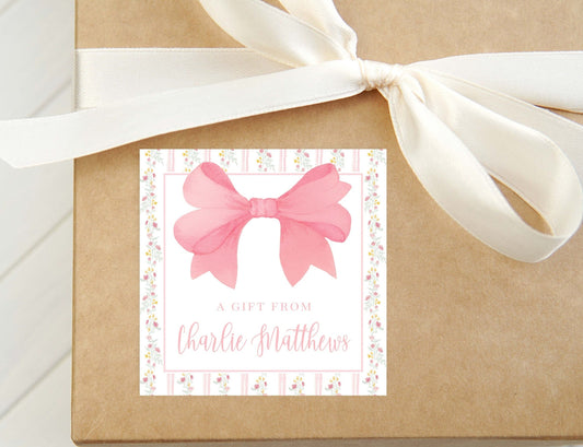 Personalized Floral Thick Bow Calling Card, Girl Enclosure Card, Colorful Square Gift Tag