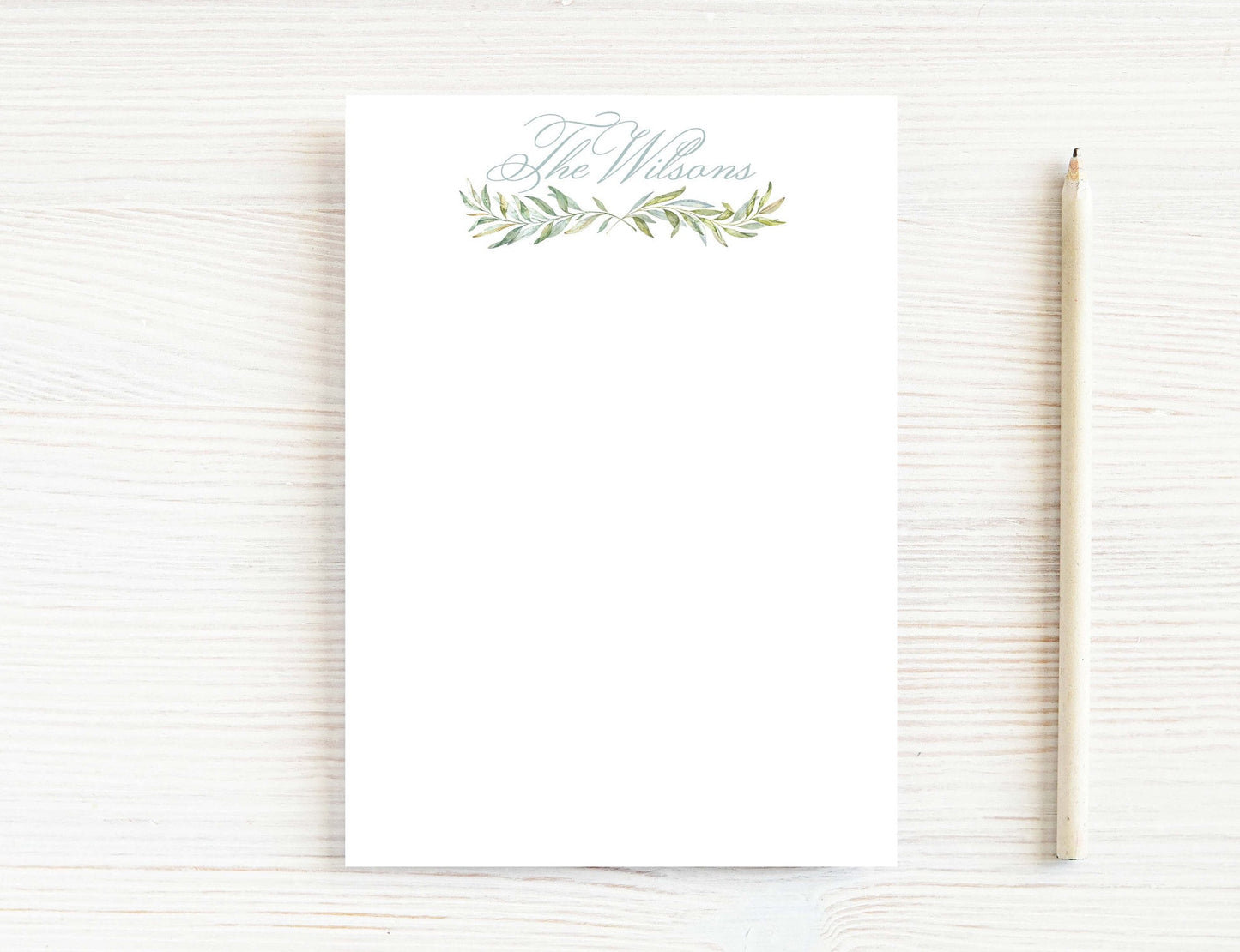 Personalized 5.5X5.5 or 5X7 Watercolor Greenery Notepad, Floral Women Family Notes