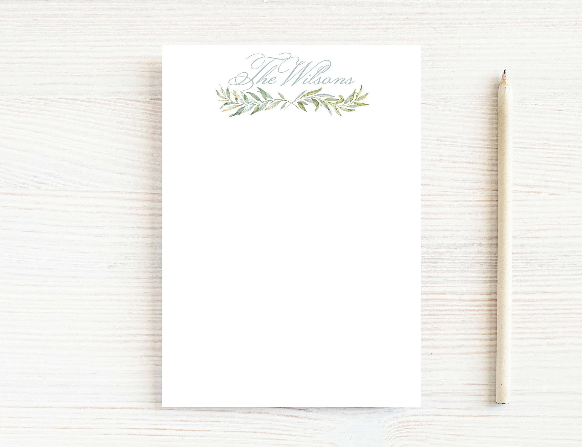 Personalized 5.5X5.5 or 5X7 Watercolor Greenery Notepad, Floral Women Family Notes