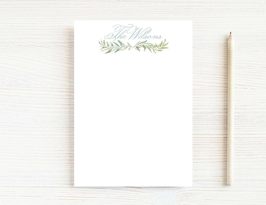 Personalized 5.5X5.5 or 5X7 Watercolor Greenery Notepad, Floral Women Family Notes