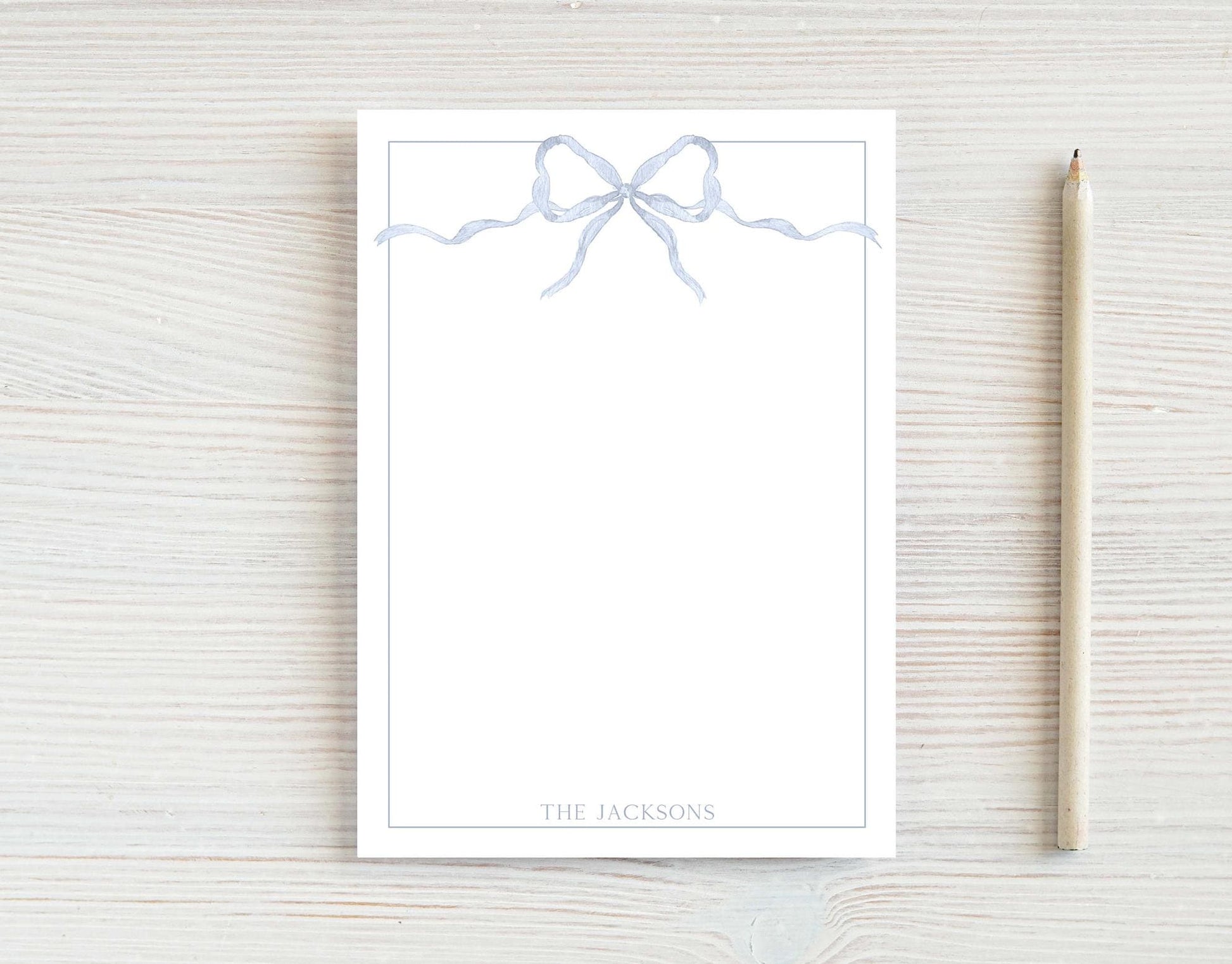 Personalized 5.5X5.5 or 5X7 Watercolor Blue Bow Notepad, Baby Boy Notes