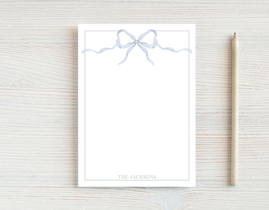 Personalized 5.5X5.5 or 5X7 Watercolor Blue Bow Notepad, Baby Boy Notes