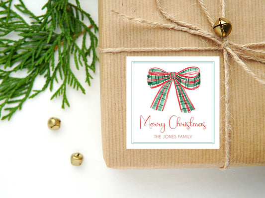 Personalized Watercolor Christmas Calling Card or Sticker | Wreath Enclosure Card | Family Initial Square Gift Tag and Stickers