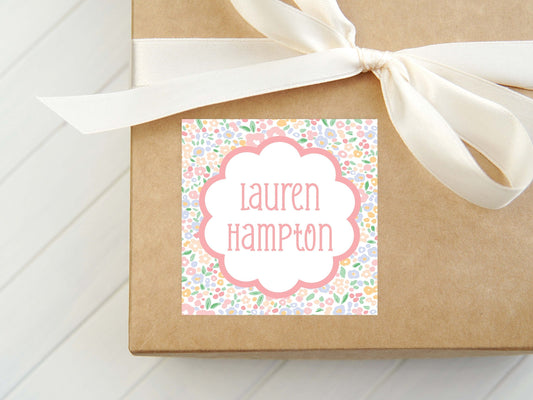 Personalized Floral Calling Card, Girl Enclosure Card, Colorful Women Square Gift Tag