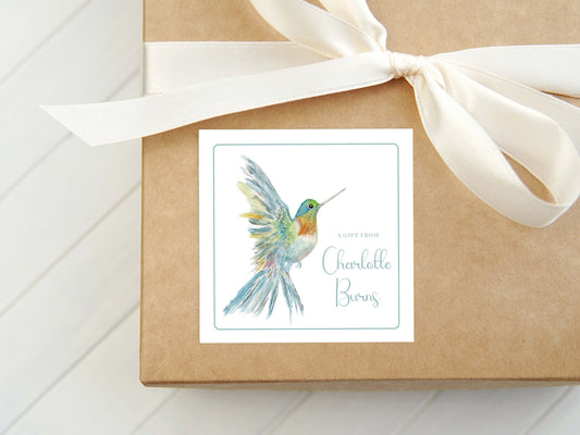 Personalized Watercolor Hummingbird Calling Card, Bird Enclosure Card, Gift Sticker