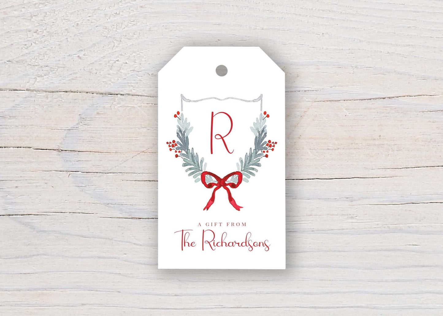 Personalized 2 x 3.5 inch Christmas Initial Crest Gift Tags | Custom Gift Tags
