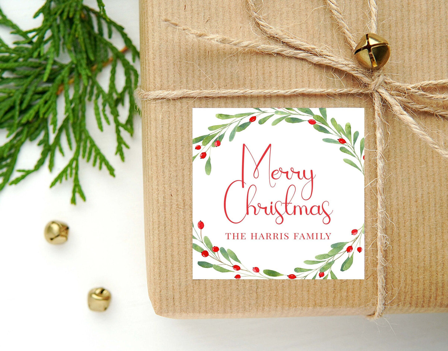 Personalized Watercolor Christmas Wreath Calling Card or Sticker | Wreath Enclosure Card
