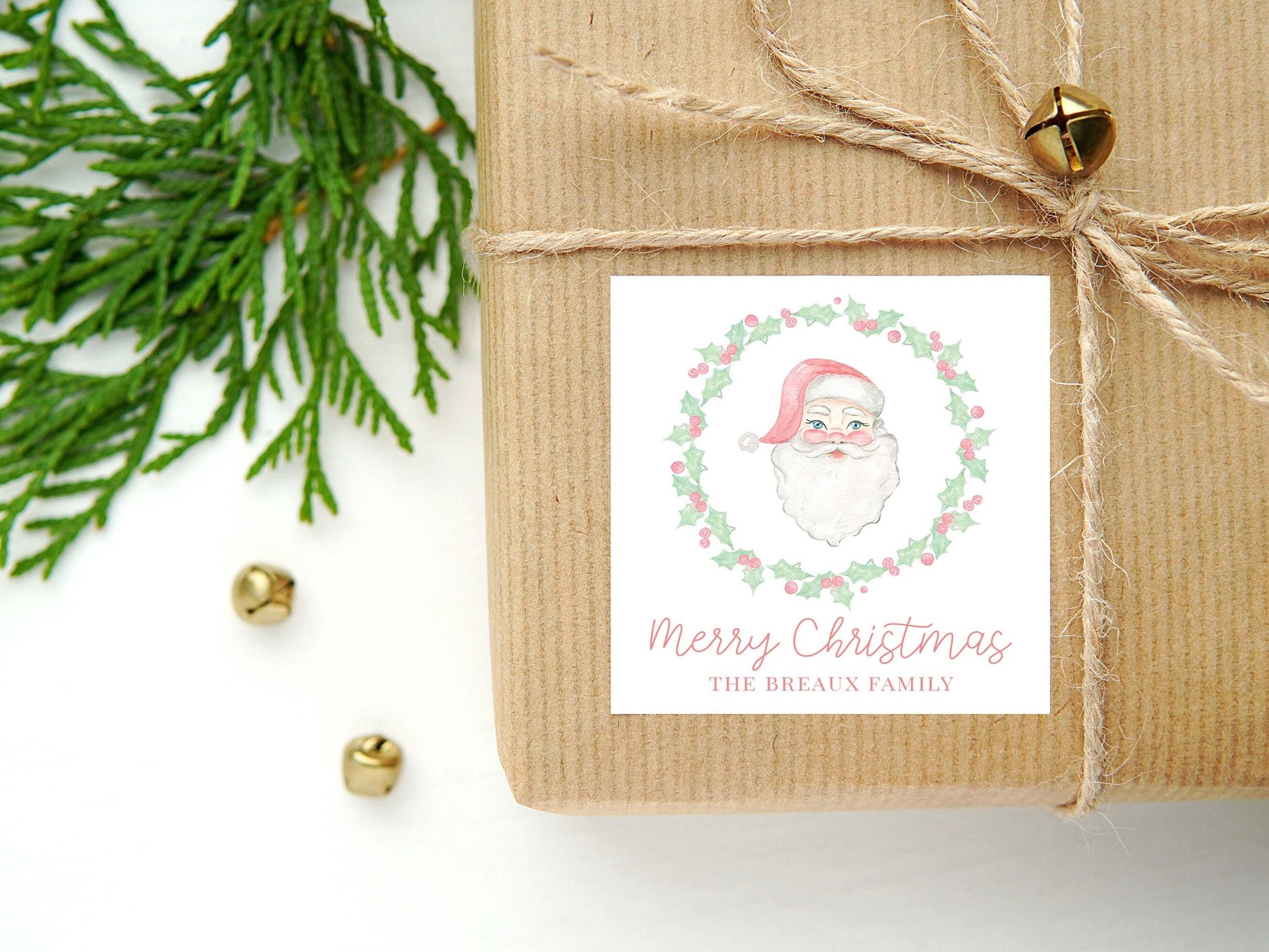 Personalized Vintage Santa Calling Card or Sticker | Santa Claus Enclosure Card | Family Square Gift Tag and Stickers