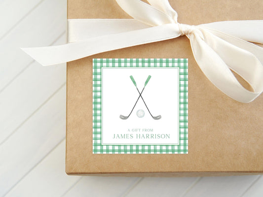 Personalized Watercolor Golf Calling Card, Boy Green Enclosure Card, Square Sports Gift Tag
