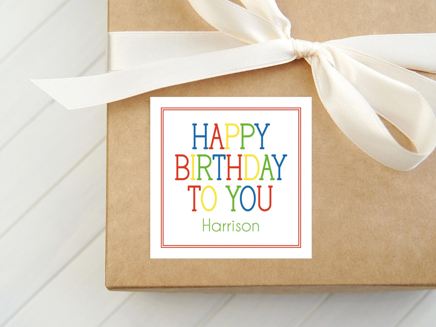 Personalized Happy Birthday To You Red Border Calling Card, Colorful Enclosure Card, Child Birthday Gift Sticker
