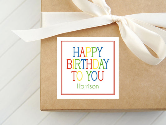 Personalized Happy Birthday To You Red Border Calling Card, Colorful Enclosure Card, Child Birthday Gift Sticker