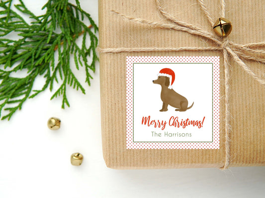 Personalized Watercolor Christmas Calling Card or Sticker | Dog Enclosure Card | Family Holiday Square Gift Tag and Stickers
