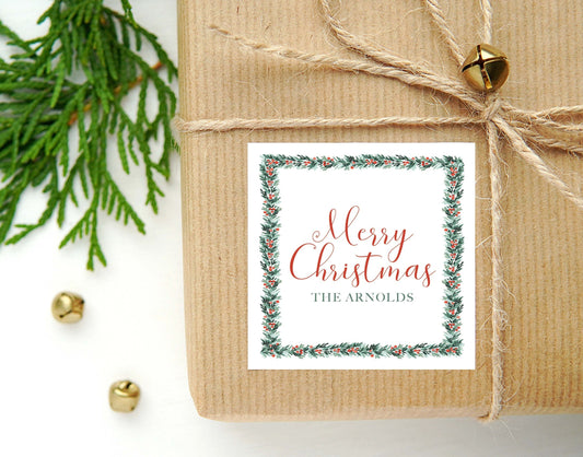 Personalized Watercolor Christmas Border Calling Card or Sticker | Christmas Enclosure Card