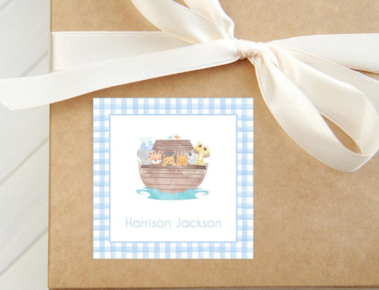 Personalized Noah's Ark Child Calling Card, Boy Enclosure Card, Square Gift Tag