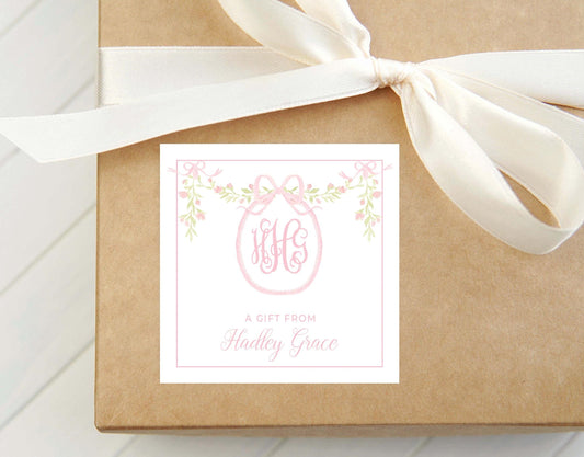 Personalized Watercolor Crest Monogram Calling Card, Monogram Enclosure Card, Girl Gift Tag
