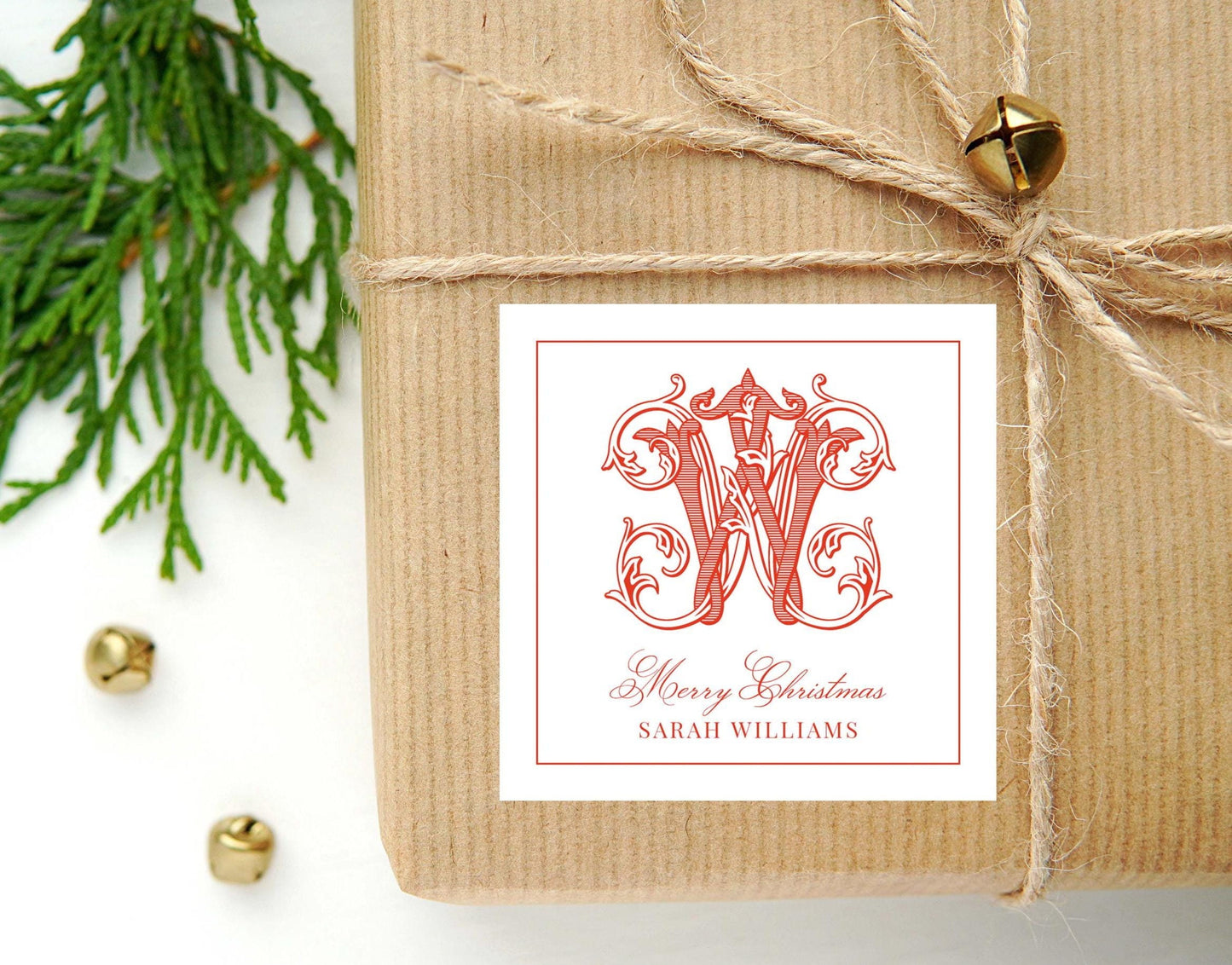 Personalized Monogram Christmas Calling Card or Sticker | Enclosure Card | Family Initial Square Gift Tag and Stickers