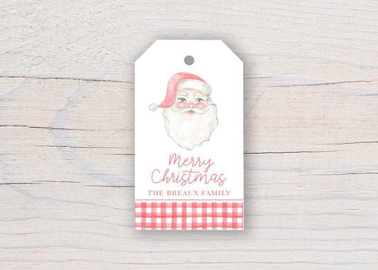 Personalized 2 x 3.5 inch Watercolor Vintage Santa Gift Tags | Custom Christmas Gift Tags