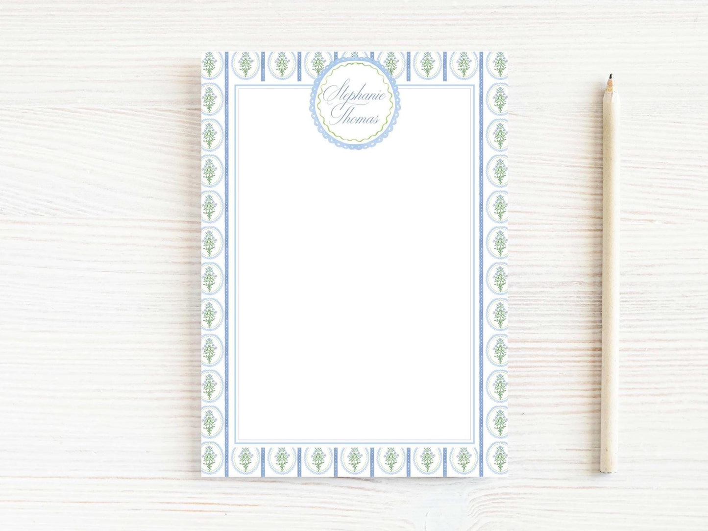 Personalized 5.5X5.5 or 5X7 Watercolor Blue Green Floral Notepad, Flower Women Notes