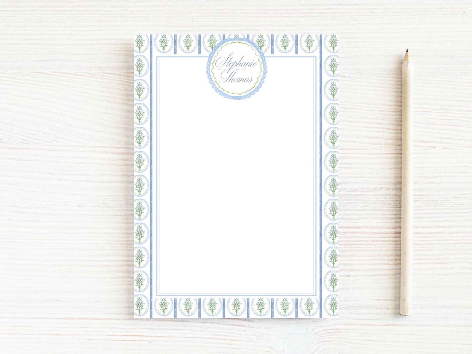 Personalized 5.5X5.5 or 5X7 Watercolor Blue Green Floral Notepad, Flower Women Notes