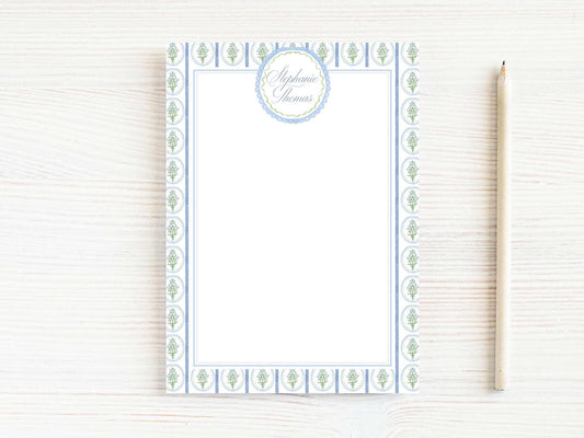 Personalized 5.5X5.5 or 5X7 Watercolor Blue Green Floral Notepad, Flower Women Notes