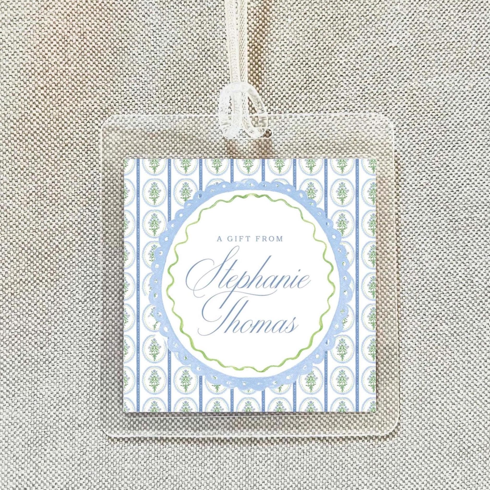 Personalized Women Floral Blue Bag Tag, Laminated Square Girl Luggage Tag, Diaper Bag Tag