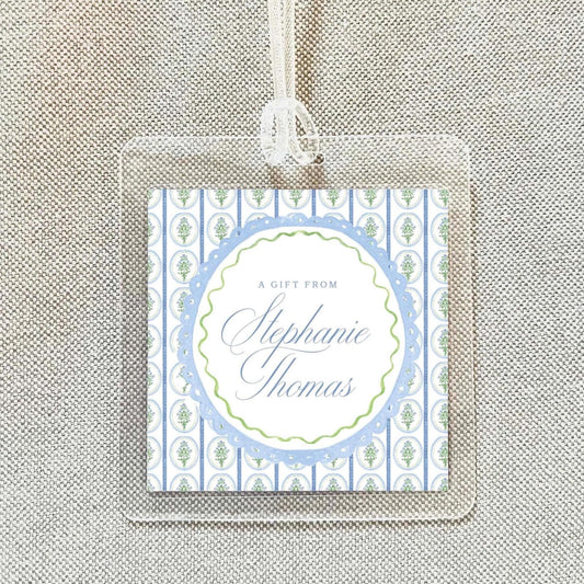 Personalized Women Floral Blue Bag Tag, Laminated Square Girl Luggage Tag, Diaper Bag Tag