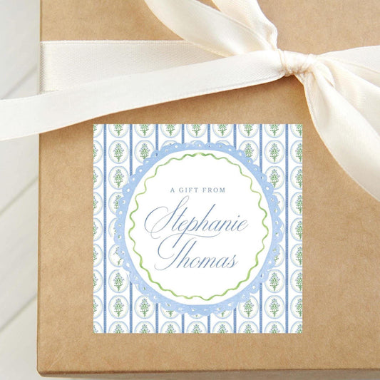 Personalized Blue Floral Calling Card, Girl Enclosure Card, Colorful Women Square Gift Tag
