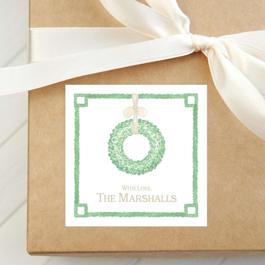 Personalized Watercolor Greenery Wreath Border Calling Card, Enclosure Card, Family Gift Tag
