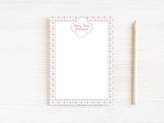 Personalized 5.5X5.5 or 5X7 Watercolor Pink Floral Notepad, Flower Pattern Women Note