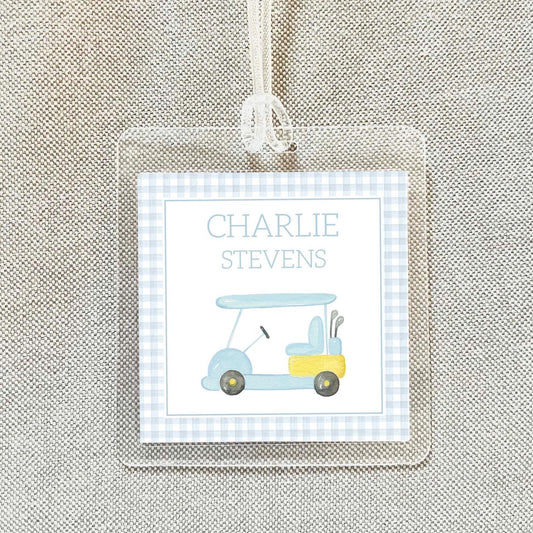 Personalized Watercolor Golf Bag Tag, Laminated Boy Luggage Tag, Diaper Bag Tag
