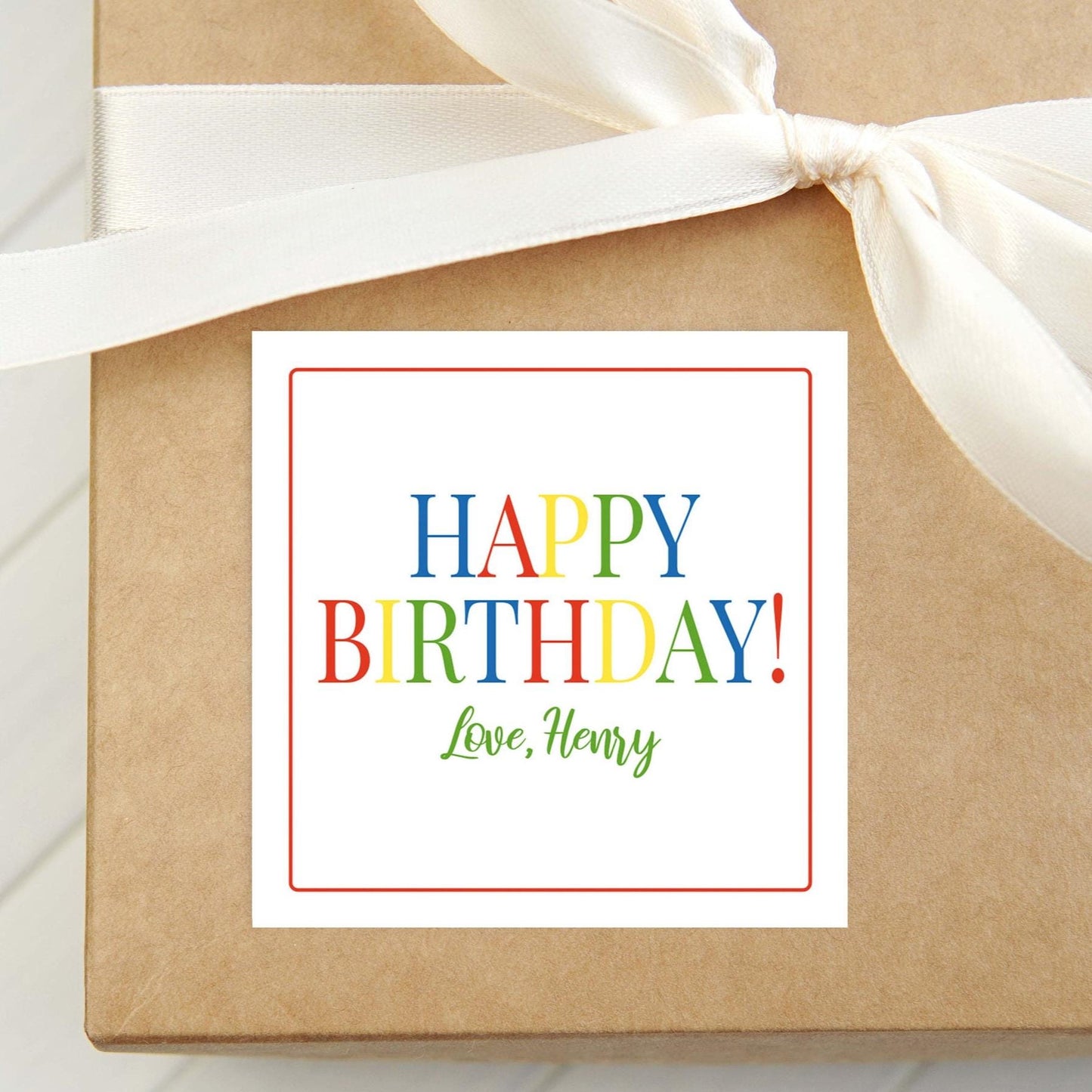 Personalized Happy Birthday Red Border Calling Card, Colorful Enclosure Card, Child Birthday Gift Sticker