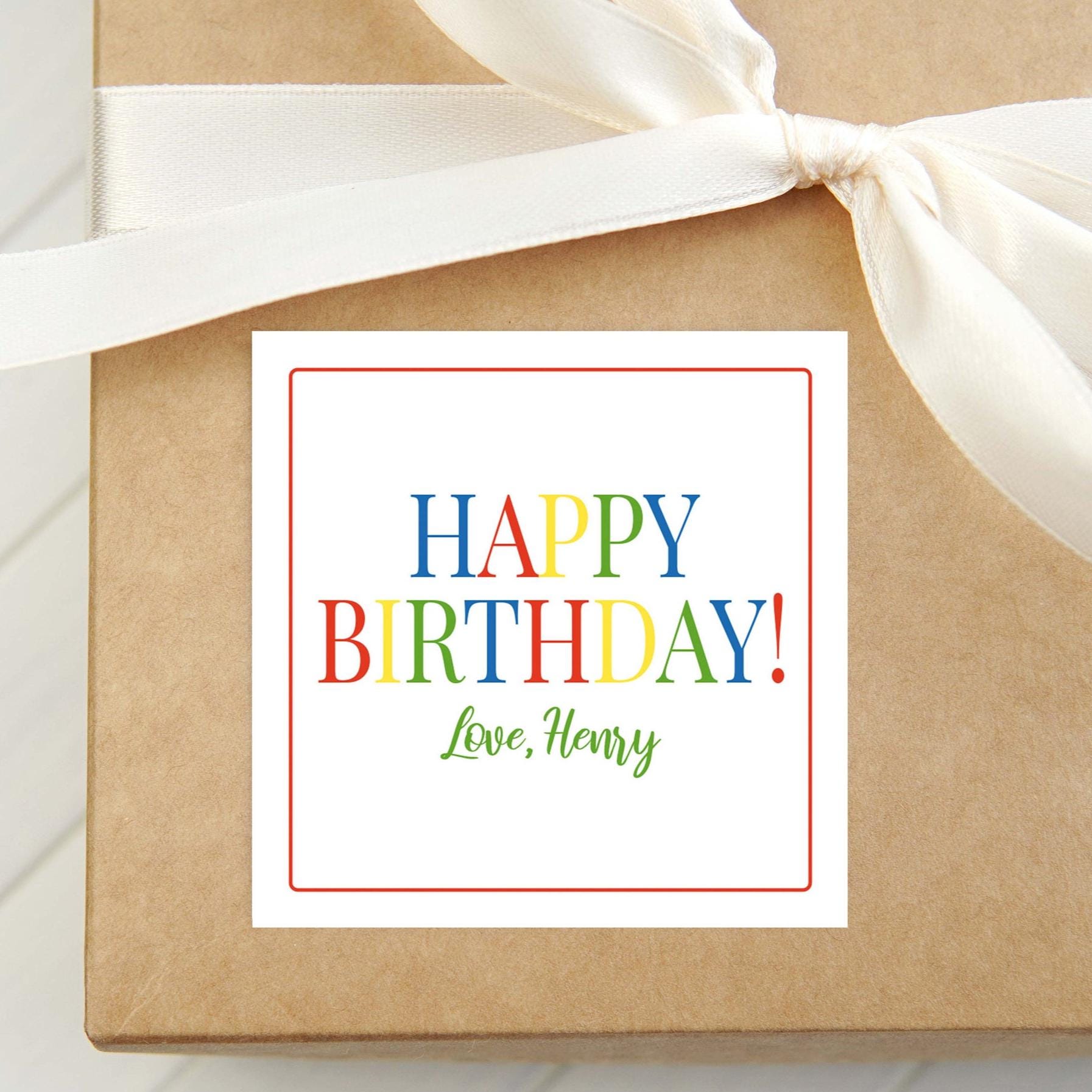 Personalized Happy Birthday Red Border Calling Card, Colorful Enclosure Card, Child Birthday Gift Sticker