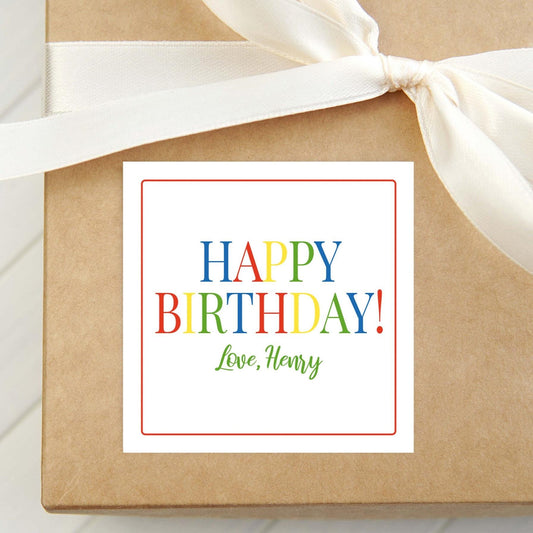 Personalized Happy Birthday Red Border Calling Card, Colorful Enclosure Card, Child Birthday Gift Sticker