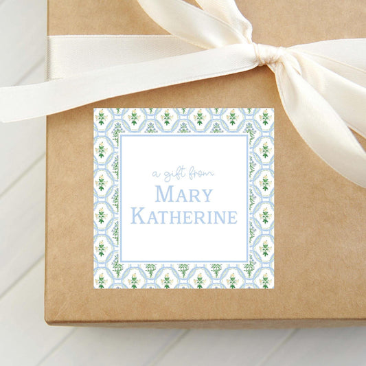 Personalized Blue Green Floral Calling Card, Girl Enclosure Card, Colorful Women Square Gift Tag