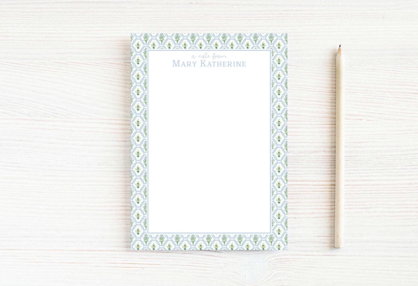 Personalized 5.5X5.5 or 5X7 Watercolor Blue Green Floral Notepad, Flowers Women Note