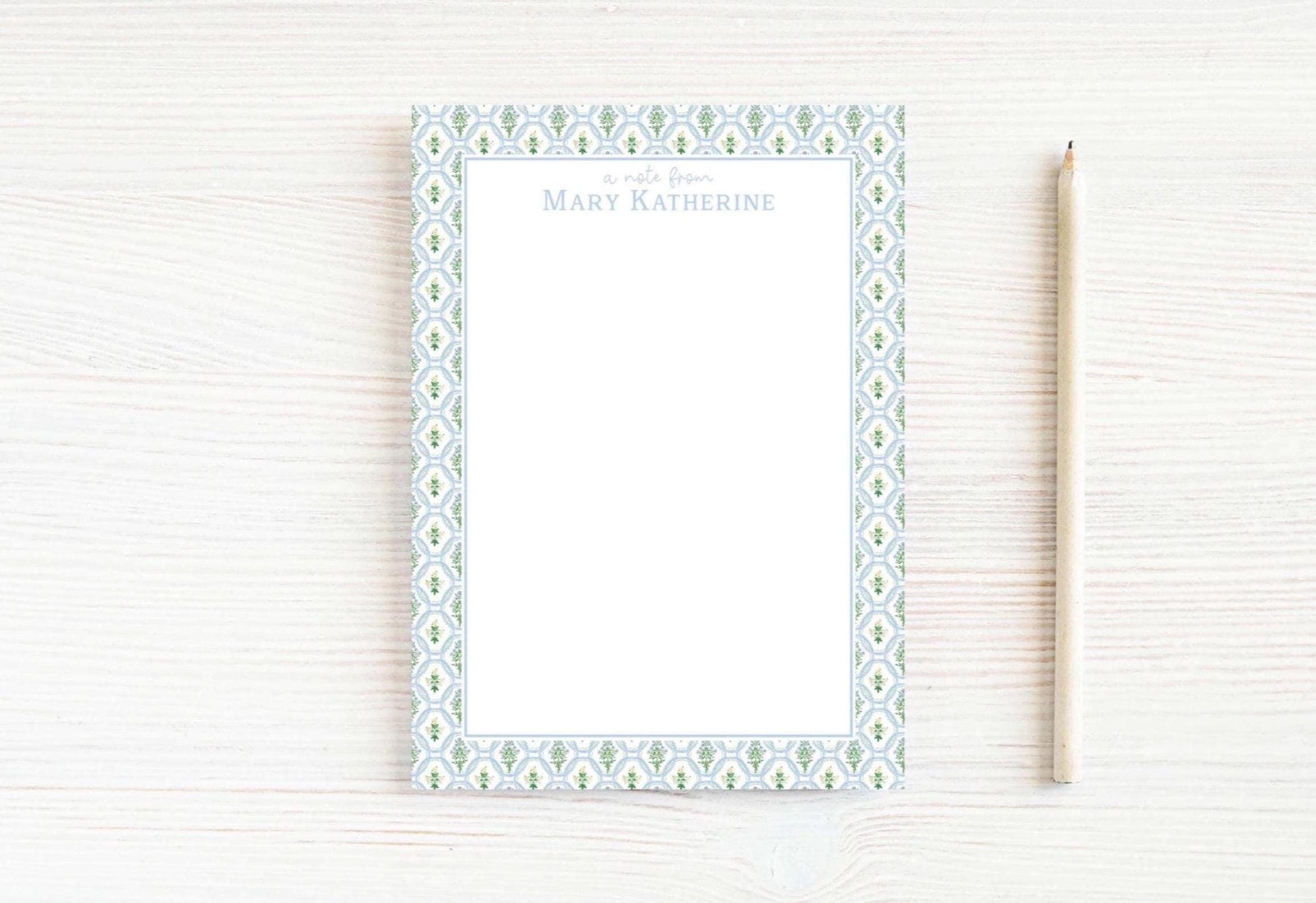 Personalized 5.5X5.5 or 5X7 Watercolor Blue Green Floral Notepad, Flowers Women Note