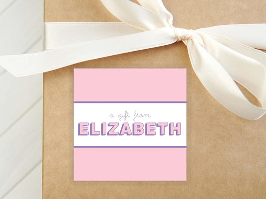 Personalized Pink Color Block Calling Card, Girl Blue Enclosure Card, Square Pink Gift Tag