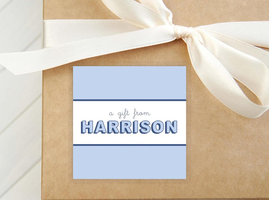 Personalized Blue Color Block Calling Card, Boy Blue Enclosure Card, Square Blue Gift Tag