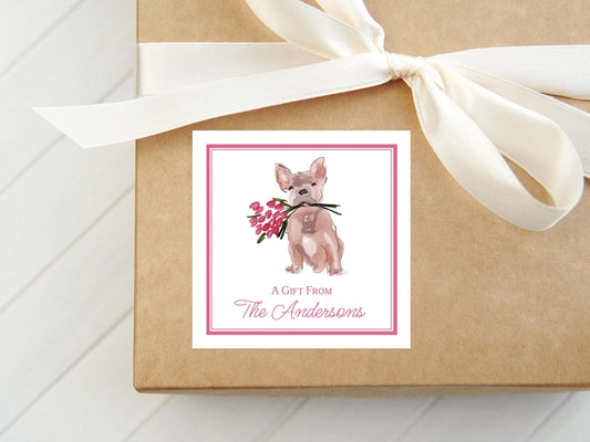 Personalized Bulldog Calling Card, Watercolor Dog Enclosure Card, Puppy Gift Tag