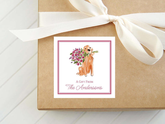 Personalized Pink Golden Retriever Calling Card, Watercolor Dog Enclosure Card, Puppy Gift Tag