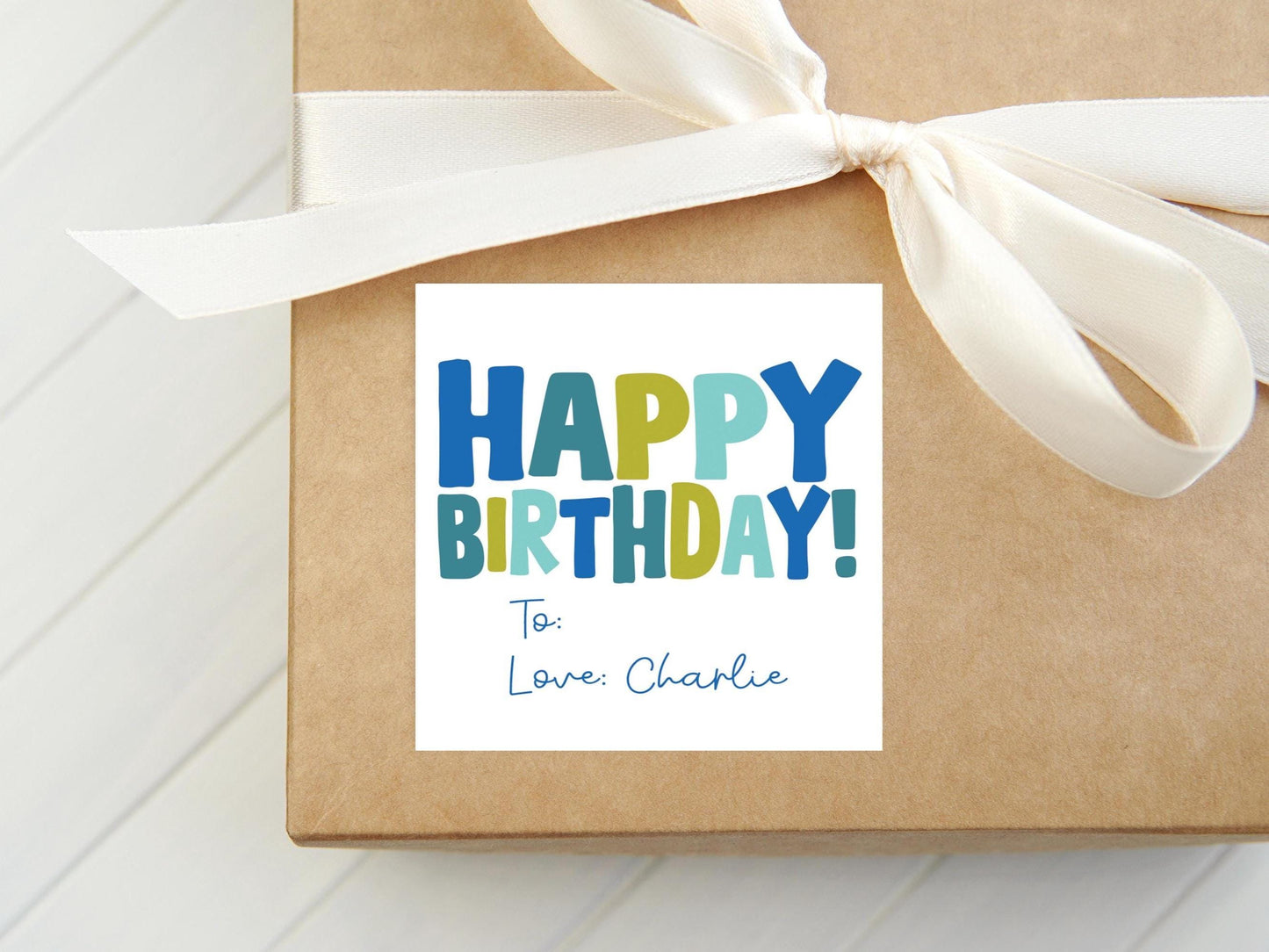 Personalized Bold Happy Birthday Boy Calling Card, Colorful Enclosure Card, Child Birthday Gift Sticker