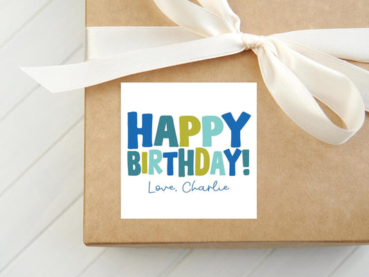 Personalized Happy Birthday Bold Font Boy Calling Card, Colorful Enclosure Card, Child Birthday Gift Sticker