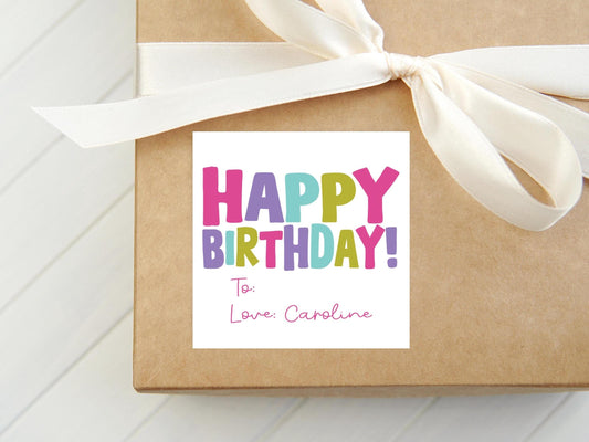 Personalized Happy Birthday Girl Calling Card, Colorful Enclosure Card, Child Birthday Gift Sticker