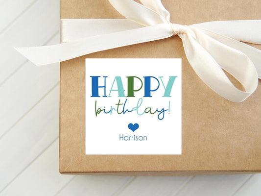 Personalized Happy Birthday Boy Calling Card, Colorful Enclosure Card, Child Birthday Gift Sticker