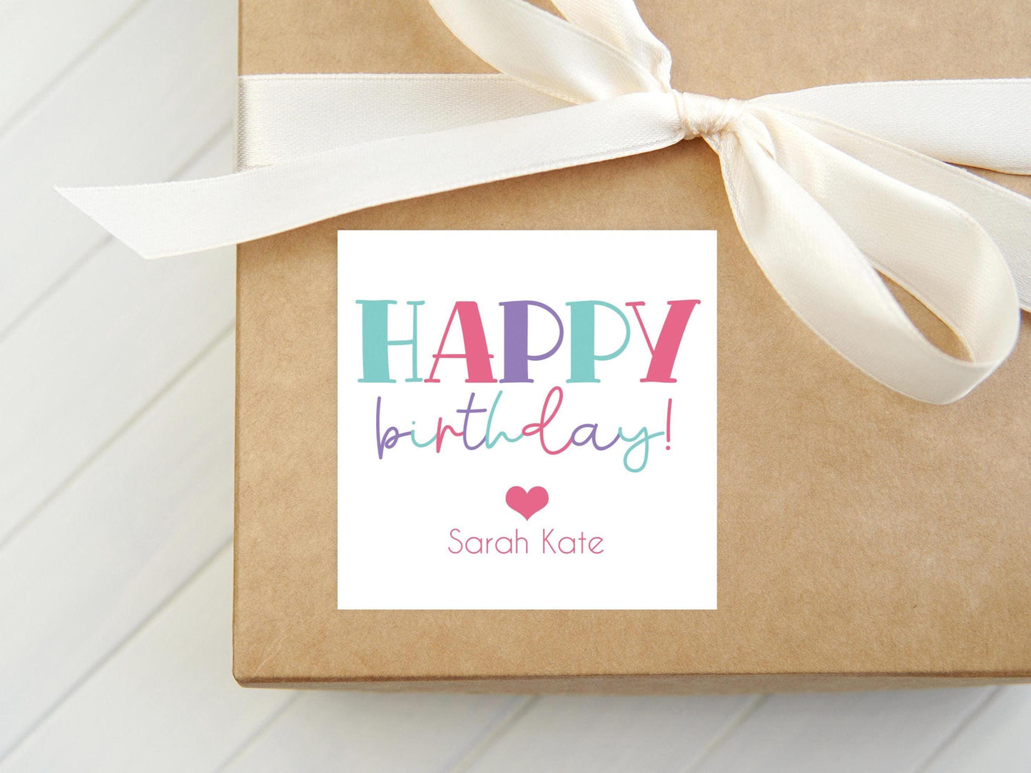 Personalized Girly Happy Birthday Calling Card, Colorful Enclosure Card, Child Birthday Gift Sticker