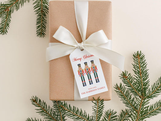 Personalized 2 x 3.5 inch Watercolor Nutcracker Tree Gift Tags | Custom Christmas Gift Tags