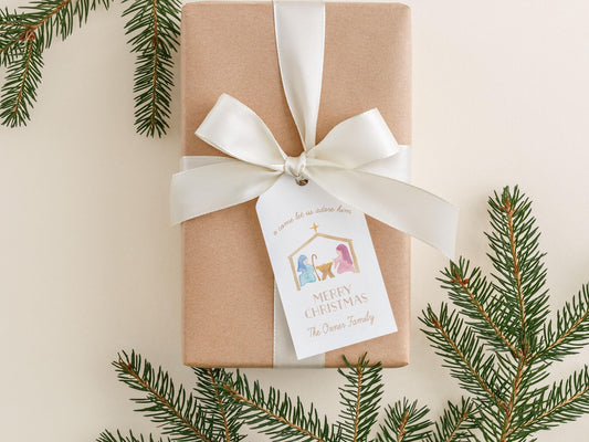 Personalized 2 x 3.5 inch Watercolor Christmas Nativity Gift Tags | Custom Gift Tags