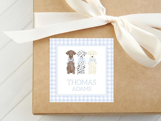 Personalized Watercolor Bow Labrador Calling Card | Boy Yellow Lab Enclosure Card | Gingham Puppy Dog Gift Tag