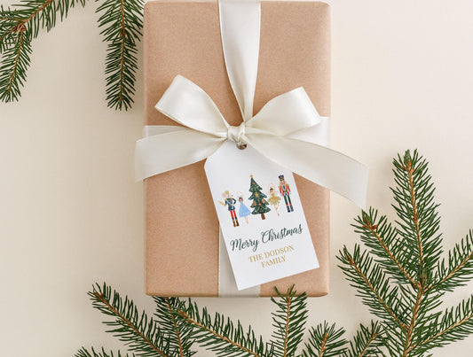 Personalized 2 x 3.5 inch Watercolor Nutcracker Gift Tags | Custom Christmas Gift Tags