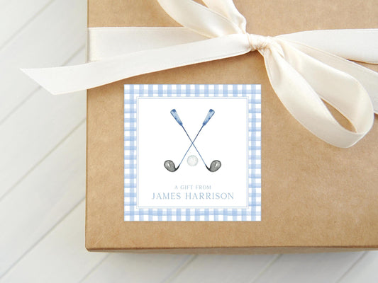 Personalized Watercolor Golf Calling Card, Boy Blue Enclosure Card, Square Sports Gift Tag